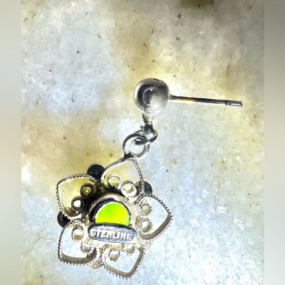 GENUINE Jade & Sterling Dangle Earrings Vintage - Picture 6 of 10